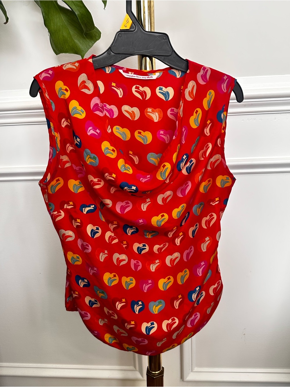 Flawed Vintage Ringspun Loves Rosy Cheeks 100% Silk Heart Print Top